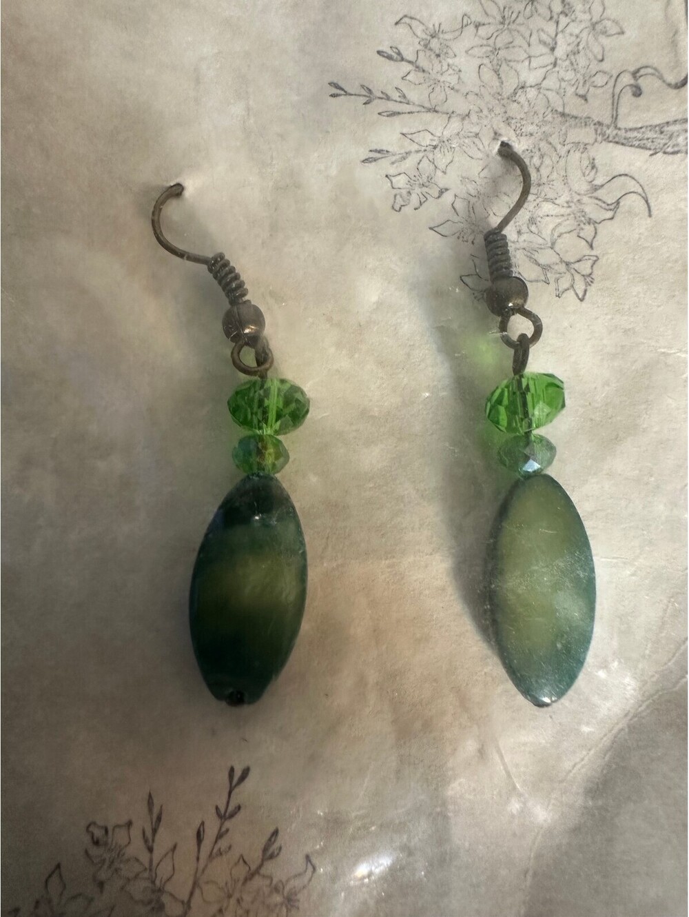 Beaded Green Dangle Boho Earrings
